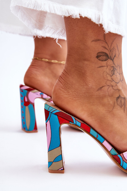 Жіночі тапочки на підборах з візерунком сині Adelise