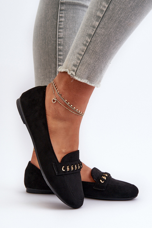 Блискучі жіночі лофери з ланцюжком Чорні Aredilla