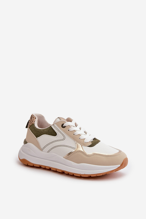 Жіночі кросівки на платформі з еко шкіри Issatta бежево-зеленого кольору