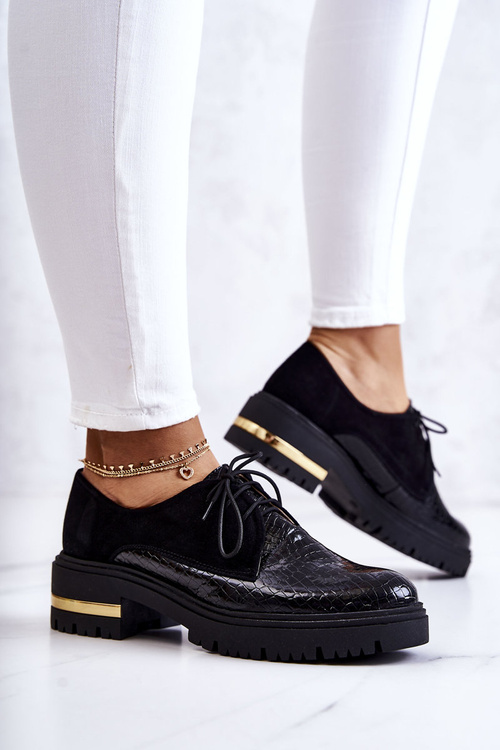 Жіночі шкіряні броги на зав'язці чорний Merevin