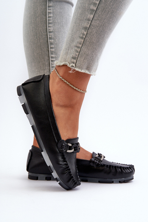 Жіночі чорні шкіряні мокасини з орнаментом S.Barski LR339