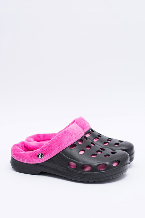 Жіночі шльопанці утеплені чорно-рожеві Kroks EVA