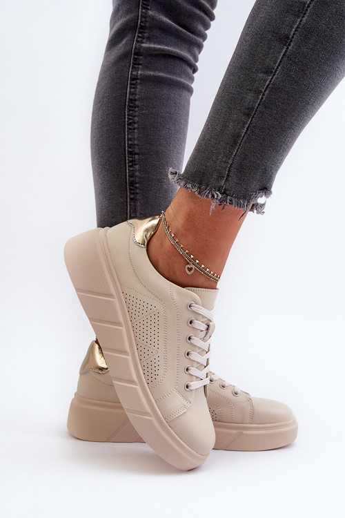 Жіночі шкіряні кросівки на платформі бежеві гатира