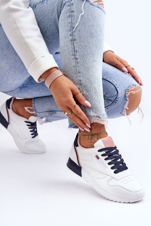 Шкіряне спортивне взуття на платформі на шнурівці Біло-темно-синя Merida