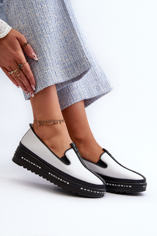 Жіночі шкіряні лофери на платформі S.Barski LR260 Білі