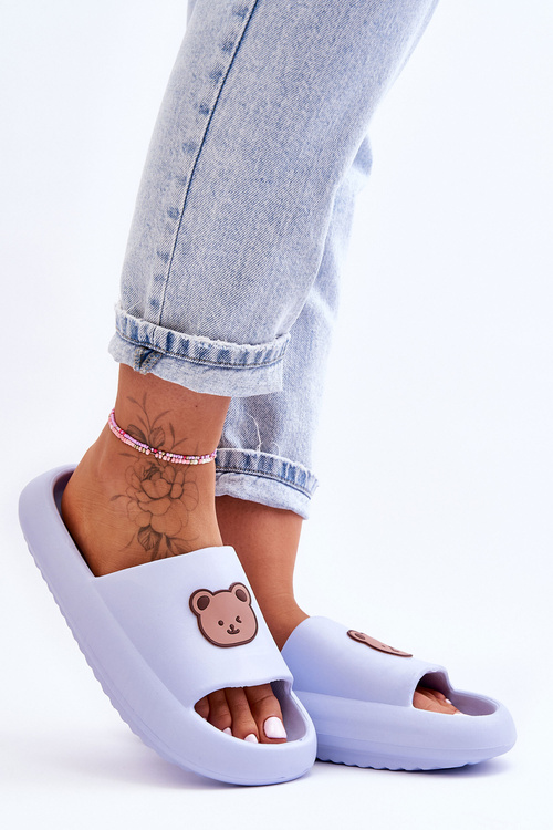 Легкі жіночі поролонові тапочки з плюшевим ведмедиком Синя Лія