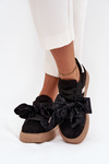 Жіночі кросівки з замшевим бантом чорні Ashlyn