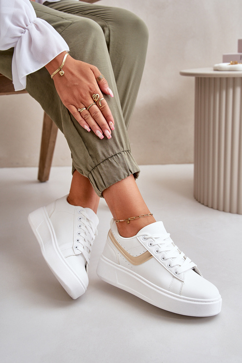 Жіночі кросівки на платформі з еко шкіри білого золота Brennessa