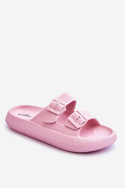 Жіночі поролонові босоніжки в смужку рожеві Шармен