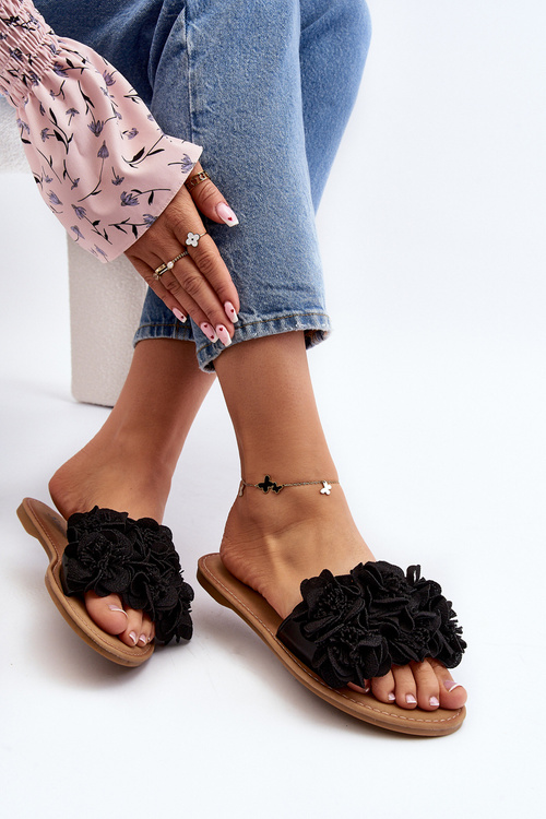 Жіночі чорні босоніжки в квіточку Eelfan