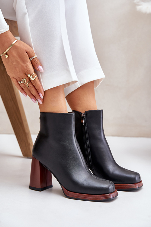 Шкіряні жіночі ботильйони на підборах утеплені D&A JC42-37 чорні