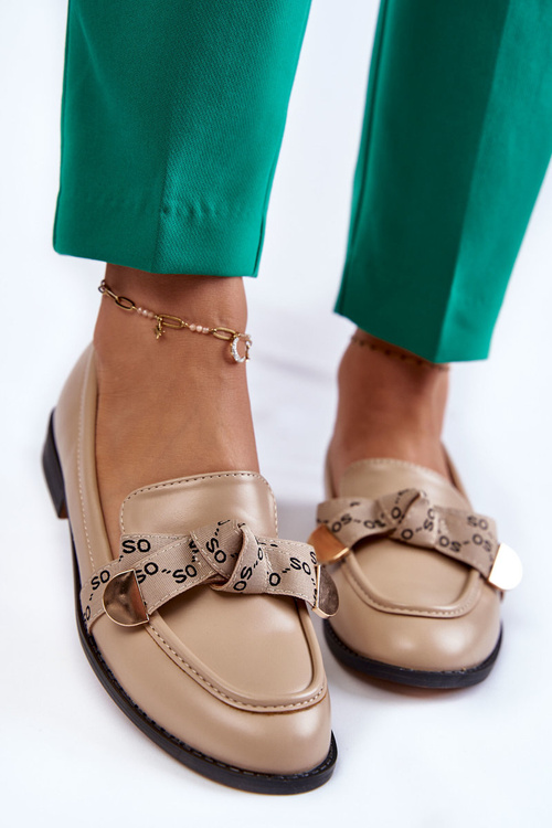 Жіночі шкіряні лофери з бантом бежеві Dayes