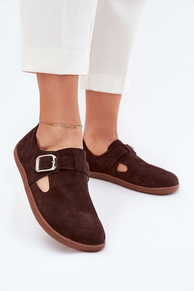 Замшеві босоніжки жіночі barefoot з пряжкою Zazoo N1261 шоколадні
