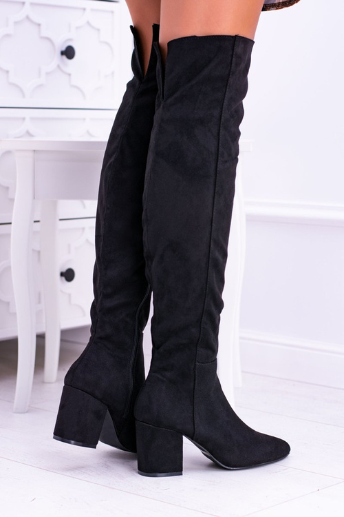 Жіночі замшеві чорні чоботи Feluni вище коліна