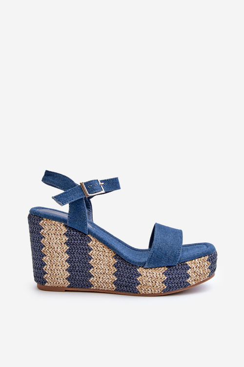 Жіночі джинсові босоніжки на танкетці з косою синього кольору Reviala