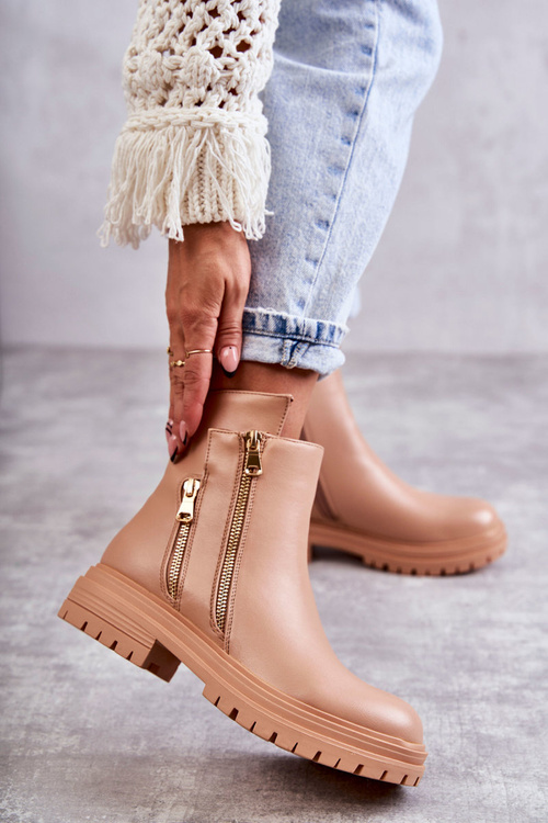 Жіночі шкіряні черевики на блискавці бежеві Navarra