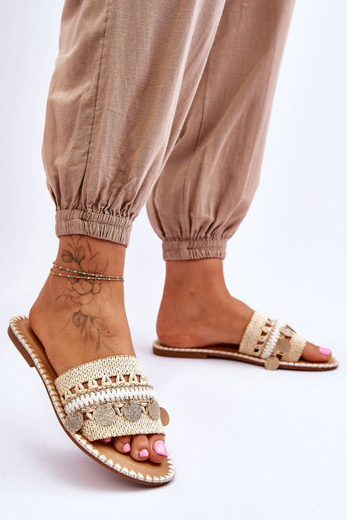 Жіночі плетені тапочки з прикрасами бежеві Millano