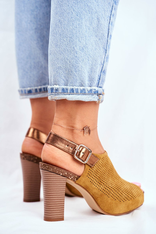 Ажурні босоніжки на блочному каблуці Sergio Leone SK855 Жовті