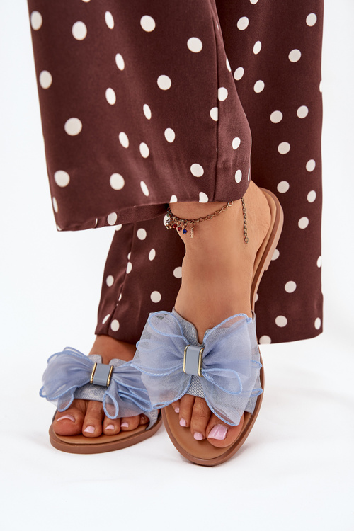 Жіночі Сандалі На Плоскому Каблуці З Тюлевим Бантом Джинсові Tanira