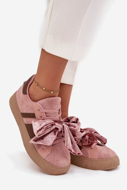 Жіночі кросівки з замшевим бантом рожеві Ashlyn
