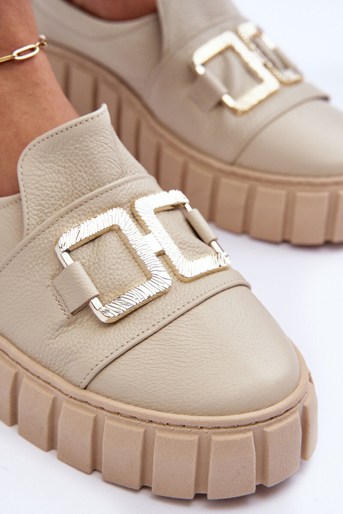 Жіночі шкіряні півчеревики на платформі бежеві Lewski 3398