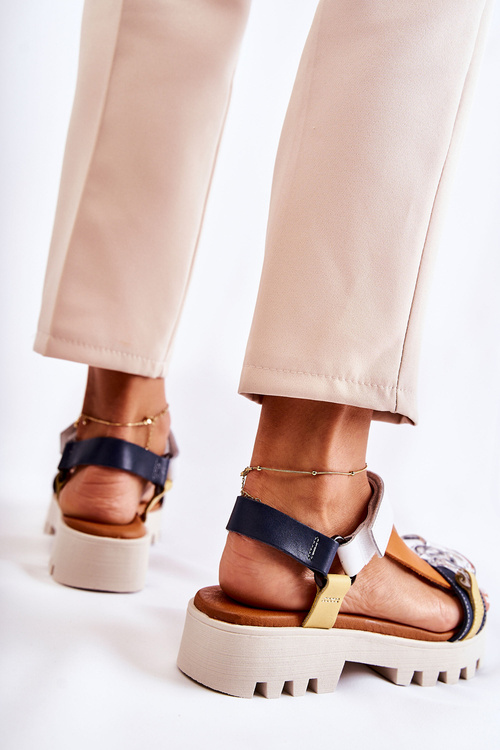 Шкіряні босоніжки на липучці Maciejka L5009-02 Темно-синьо-білі