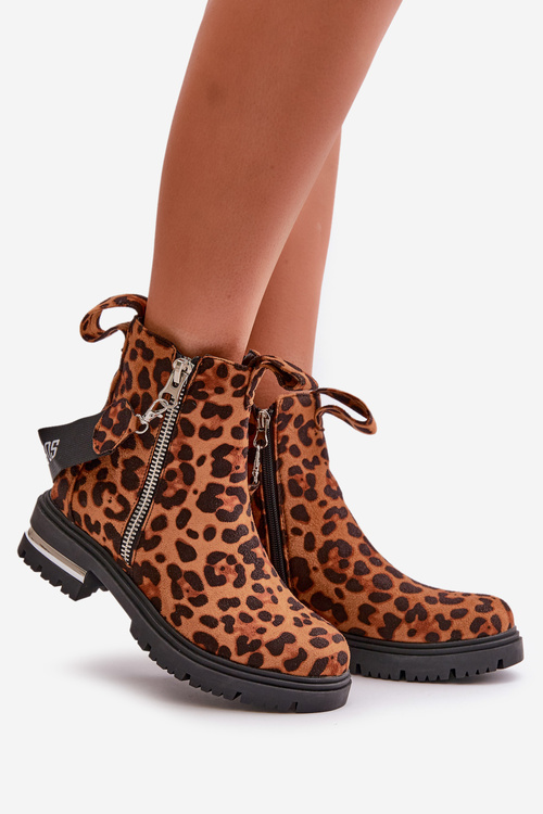 Утеплені жіночі ботильйони на блискавці Leopard Brown Calvaro