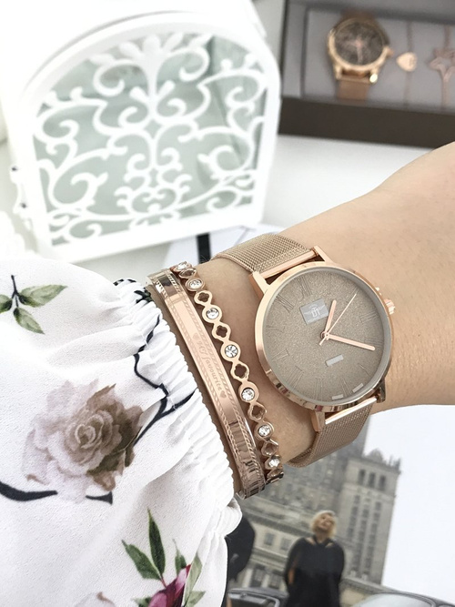 Жіночий годинник Michael John Elis Pink Gold / Gold Dial