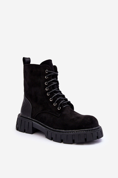 Стьобані черевики зі штучної замші на шнурівці Чорні Atuna