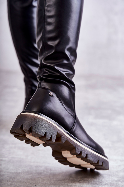 Чоботи шкіряні вище коліна GOE KK2N4024 Чорні