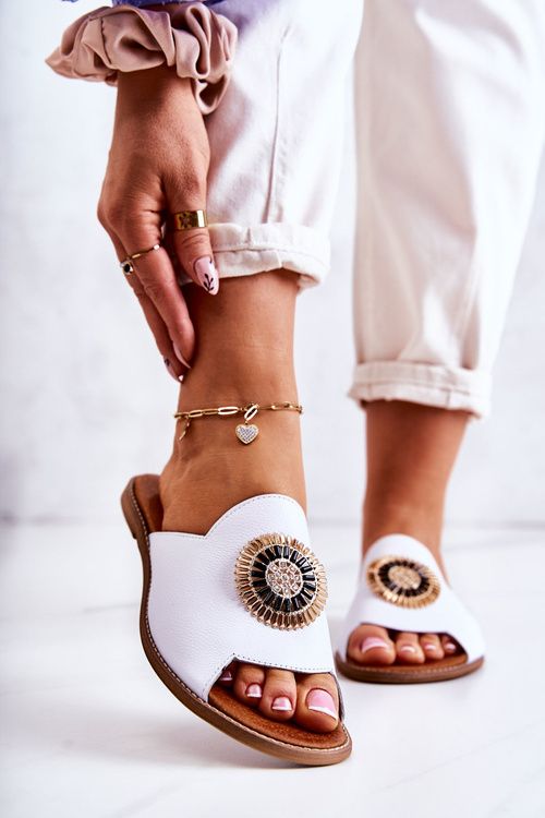 Шкіряні модні тапочки Lewski Shoes 3132/O Білі