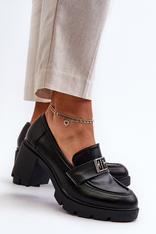 Туфлі жіночі на масивному каблуці з орнаментом Black Ranunca