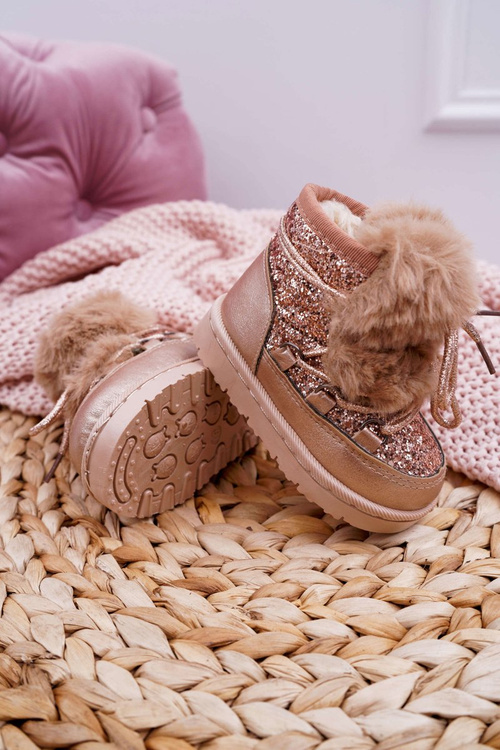 Дитячі хутряні снігові черевики кольору шампанського Мінні Маус