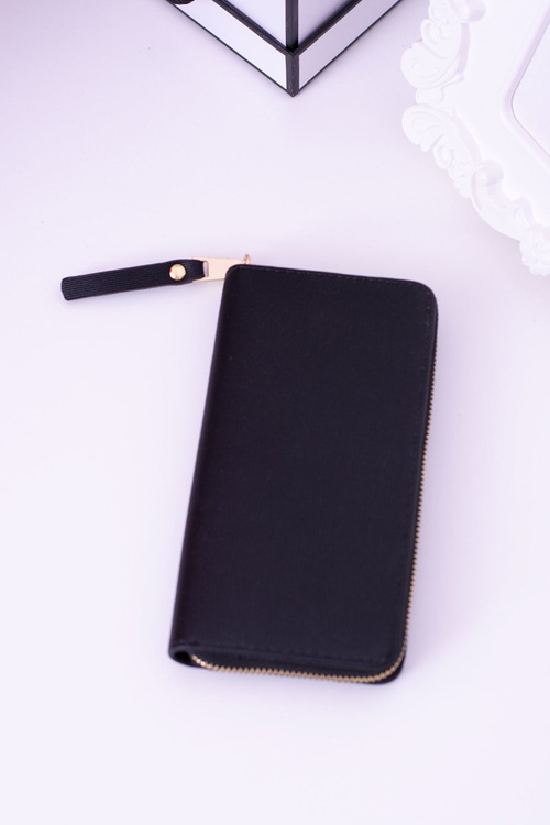 Великий жіночий чорний гаманець у смужку з позолоченою фурнітурою