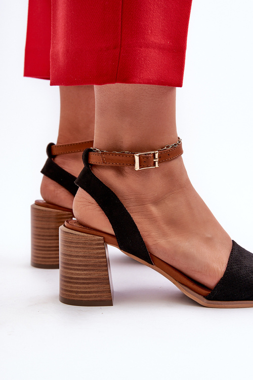 Жіночі чорні босоніжки зі штучної замші на підборах від Ronvia