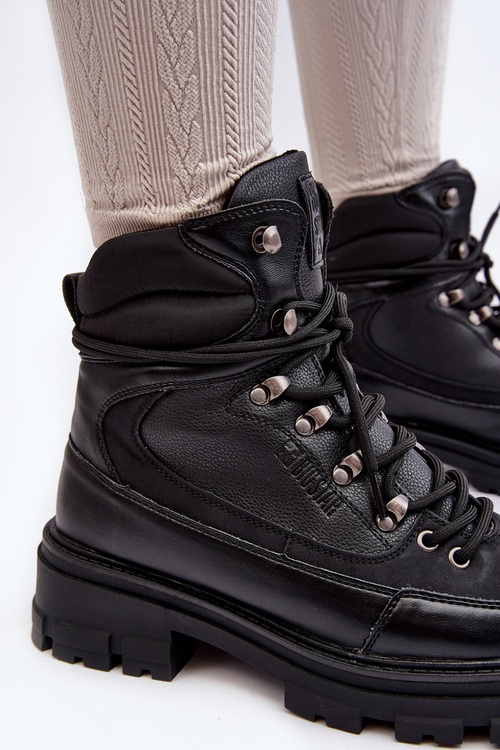 Жіночі теплі черевики на шнурівці з підкладкою чорні Big Star MM274663