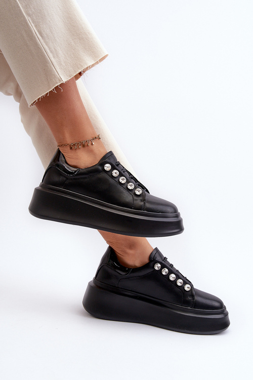 Жіночі шкіряні кросівки на масивній платформі чорні S.Barski LR628