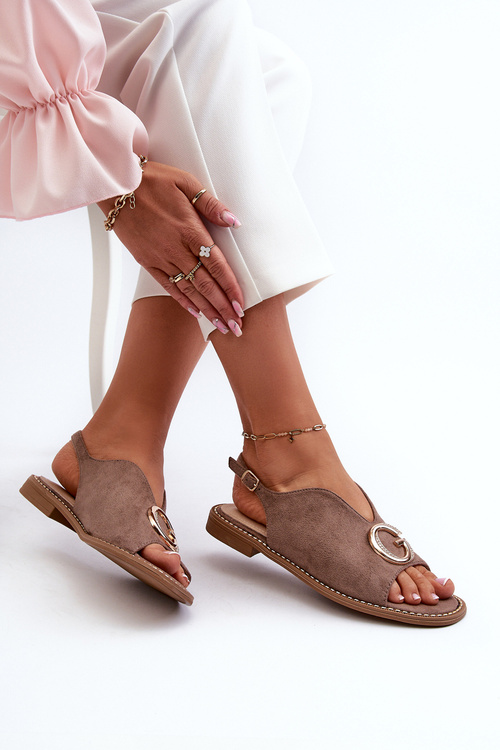 Елегантні жіночі босоніжки з екозамшевим декором S.Barski KV27-058 Коричневий