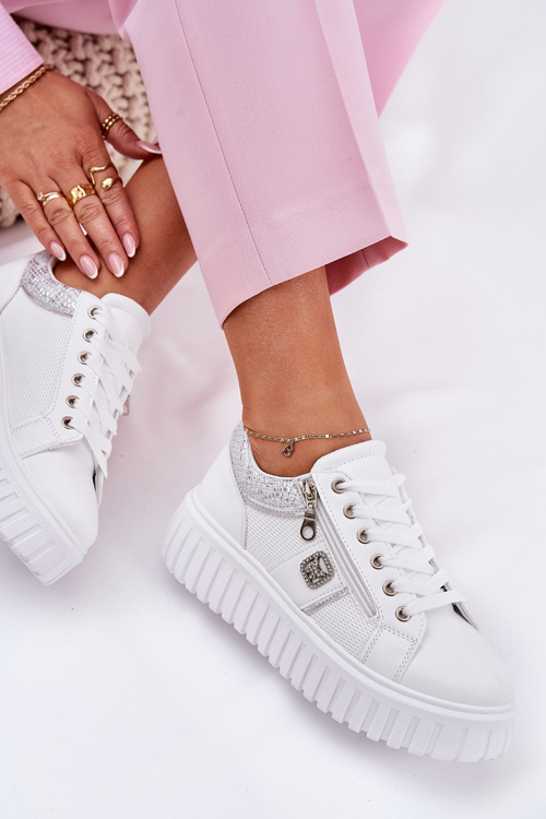 Спортивне Взуття Для Жінок На Платформі З Еко Шкіри Білі Velionna