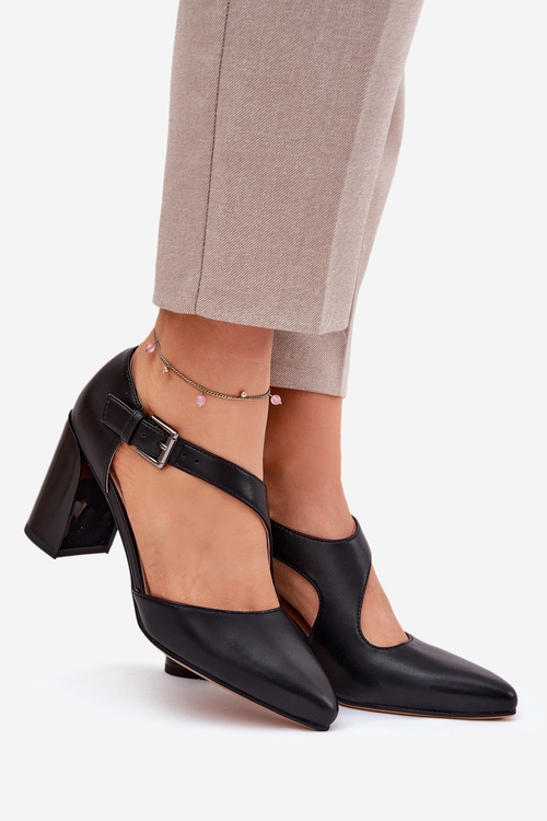 Шкіряні Туфлі На Каблуку З Пряжкою Vinceza 91133 Чорні