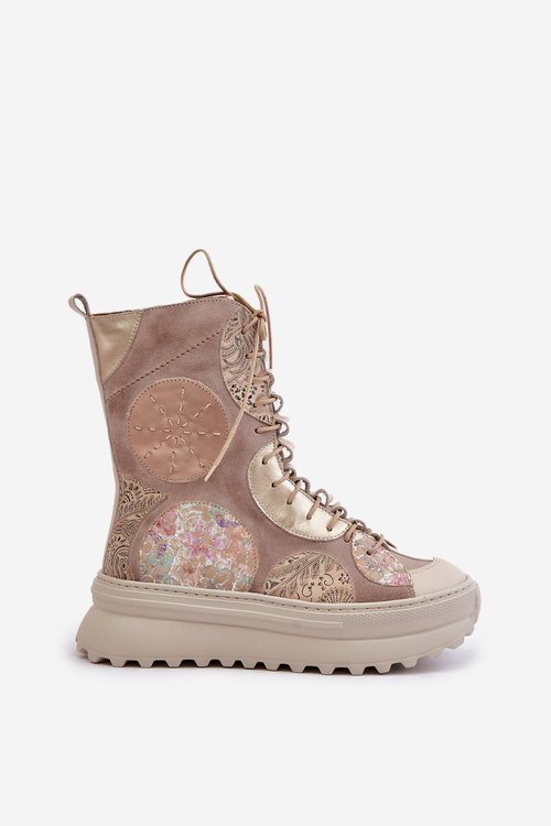 Шкіряні замшеві ботильйони на платформі утеплені Maciejka 06565-04 Бежеві