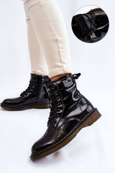 Чоботи жіночі лаковані утеплені GOE II2N4050 Чорні