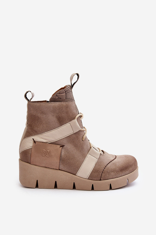 Шкіряні черевики на платформі Maciejka 06185-22 світло-бежевий