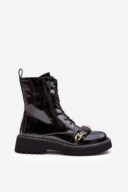 Чоботи жіночі лаковані робочі з декором чорні SBarski MR870-67