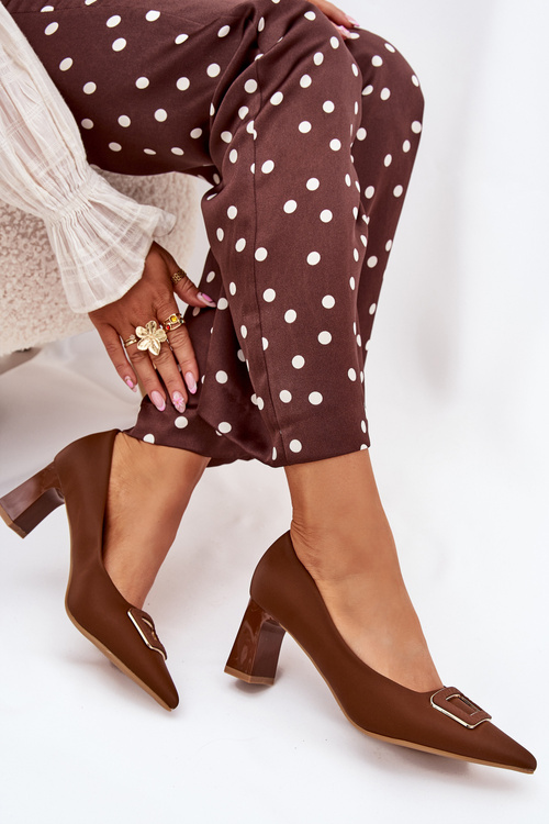 Туфлі На Каблуку З Декоративною Пряжкою Коричневі Seriva