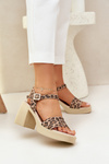 Zazoo 40386 Жіночі Шкіряні Сандалі На Блоковому Каблуці Леопард Коричнево-Бежеві