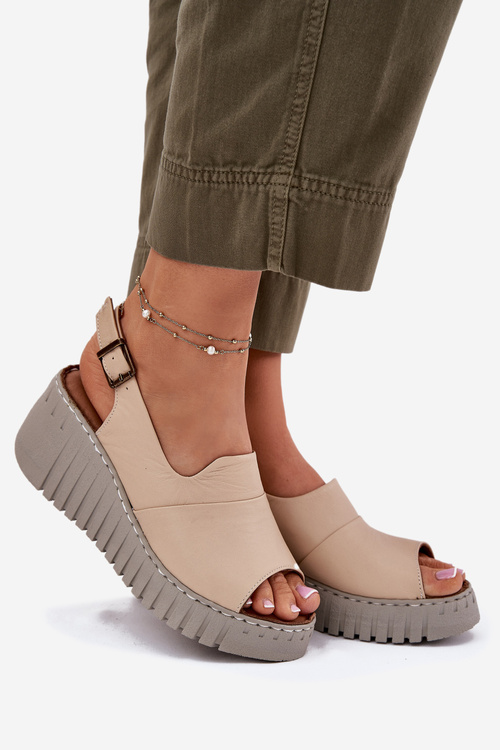 Жіночі Сандалі З Природної Шкіри На Котурні Artiker Бежеві 56C0957