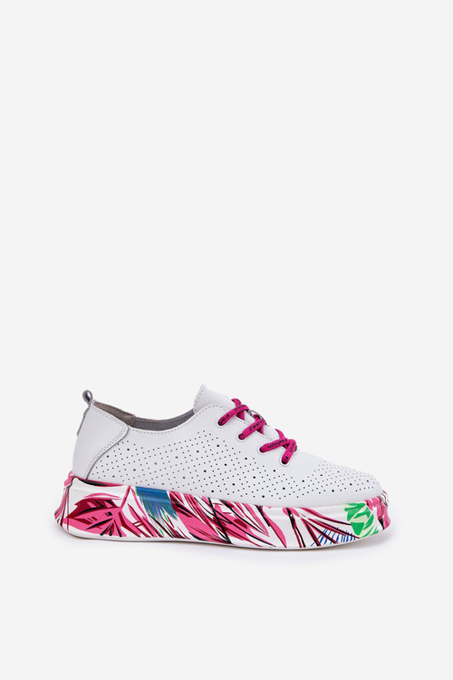 Жіночі Шкіряні Кросівки На Візерунковій Платформі Vinceza 88017 Білі