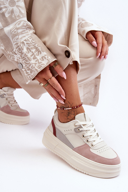 Жіноче спортивне взуття на масивній платформі біло-рожева Gemma