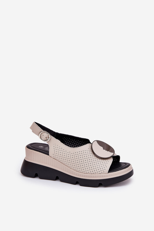 Шкіряні жіночі сандалі на платформі з декором S.Barski LR51-788 бежеві